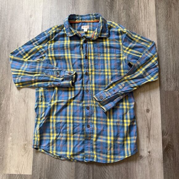 Cat & Jack Plaid Button Down Shirt Blue Yellow XL - Picture 1 of 5
